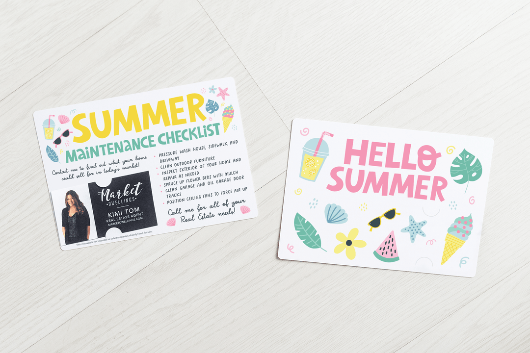 Set of "Hello Summer" Maintenance Checklist Mailers | Envelopes Included | M16-M004 - Market Dwellings