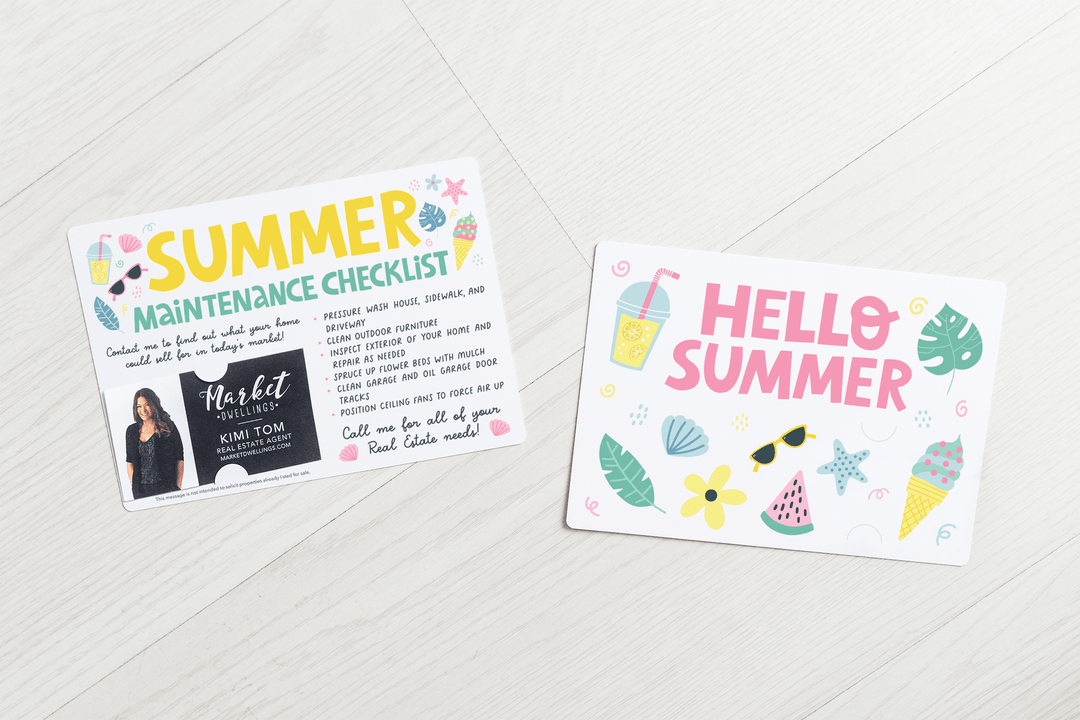 Set of "Hello Summer" Maintenance Checklist Mailers | Envelopes Included | M16-M004 Mailer Market Dwellings   