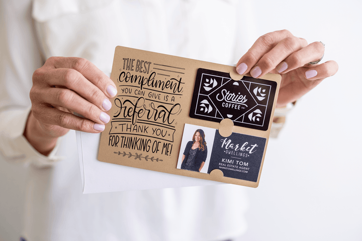 Set of "The Best Compliment You Can Give is a Referral" Gift Card & Business Card Holder Mailer | Envelopes Included | M16-M008 Mailer Market Dwellings   