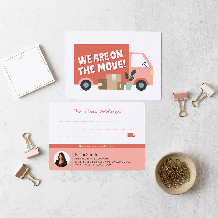 Customizable | Set of We Are On The Move! Moving Announcements For Your Clients | Envelopes Included  | M18-M006-AB Mailer Market Dwellings   
