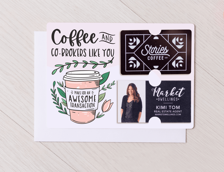 Set of "Coffee & Co-Brokers Like You Make For An Awesome Transaction" Gift Card & Business Card Holder Mailer | Envelopes Included | M19-M008 - Market Dwellings
