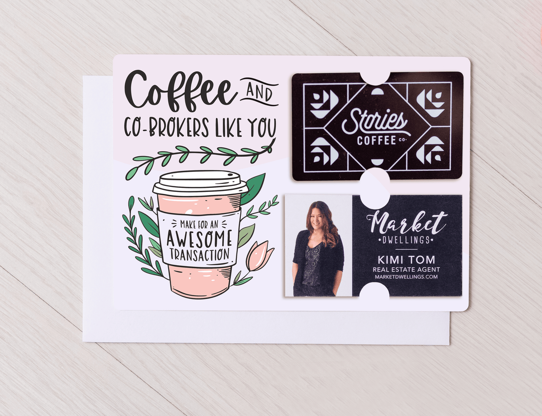 Set of "Coffee & Co-Brokers Like You Make For An Awesome Transaction" Gift Card & Business Card Holder Mailer | Envelopes Included | M19-M008 Mailer Market Dwellings   