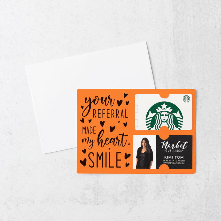 Set of "Your Referral Made My Heart Smile" Gift Card & Business Card Holder Mailer | Envelopes Included | M2-M008 Mailer Market Dwellings CARROT  