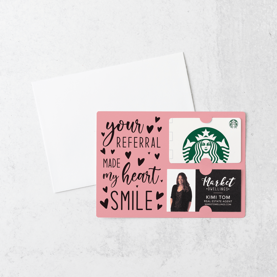 Set of "Your Referral Made My Heart Smile" Gift Card & Business Card Holder Mailer | Envelopes Included | M2-M008 Mailer Market Dwellings LIGHT PINK  