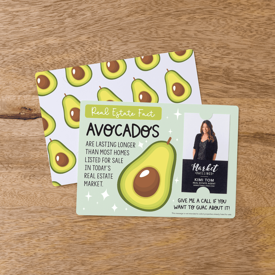 Vertical | Set of "Avocados Are Lasting Longer Than Most Homes Listed For Sale" Double Sided Mailers | Envelopes Included | M22-M005 - Market Dwellings