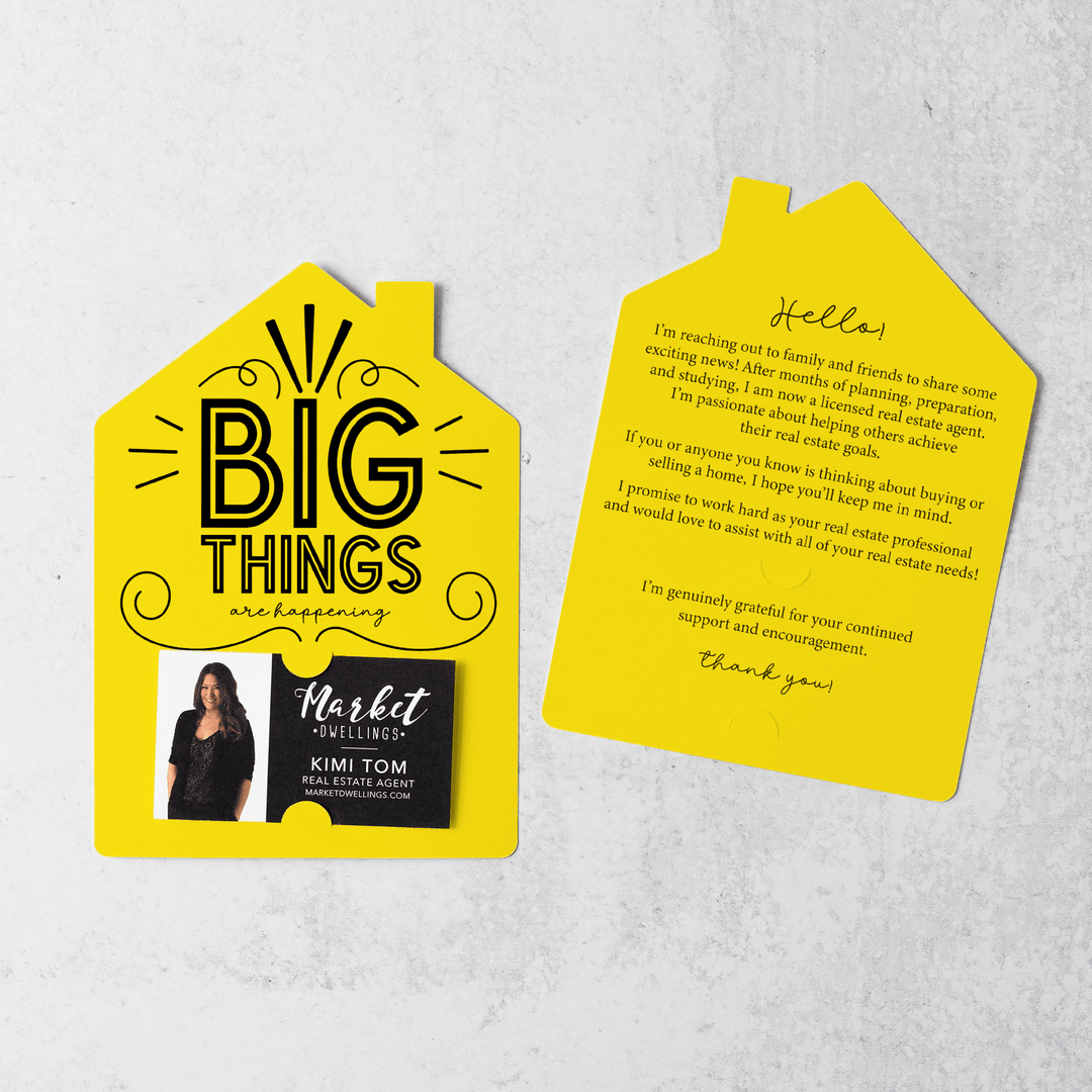 Set of Big Things Are Happening New Real Estate Agent Introduction Mailers | Envelopes Included | M26-M001 Mailer Market Dwellings LEMON  