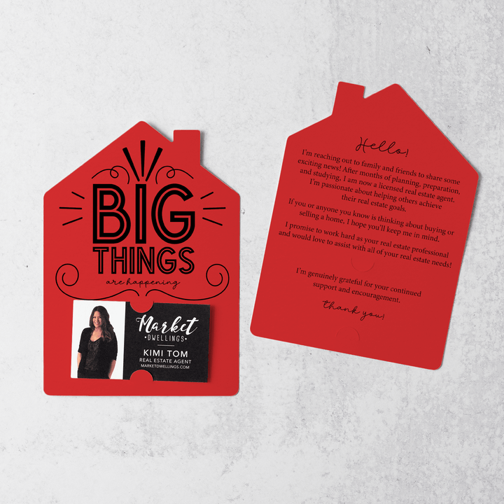 Set of Big Things Are Happening New Real Estate Agent Introduction Mailers | Envelopes Included | M26-M001 Mailer Market Dwellings SCARLET  