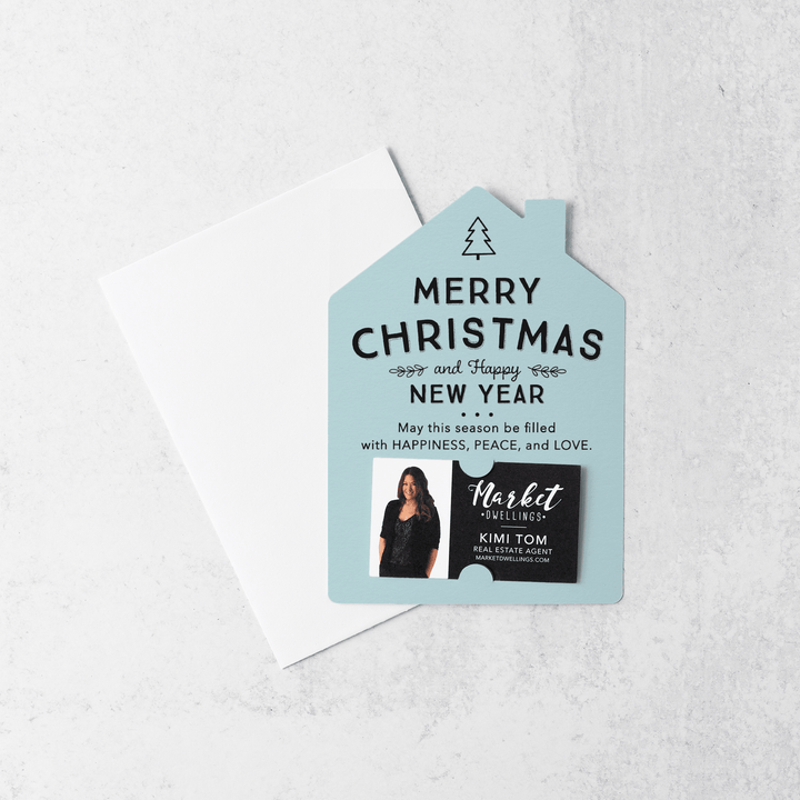 Set of Merry Christmas and Happy New Year Mailers | Envelopes Included | M27-M001 Mailer Market Dwellings LIGHT BLUE  