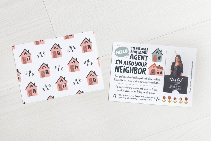 Vertical | Set of "I'm Not Just a Real Estate Agent, I'm Also Your Neighbor" Colorful Real Estate Mailers | Envelopes Included | M30-M005 - Market Dwellings