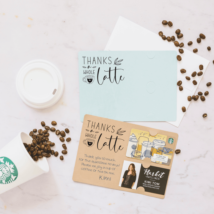 Set of "Thanks a Whole Latte" Coffee Gift Card & Business Card Holder Mailer | Envelopes Included | M4-M008 - Market Dwellings