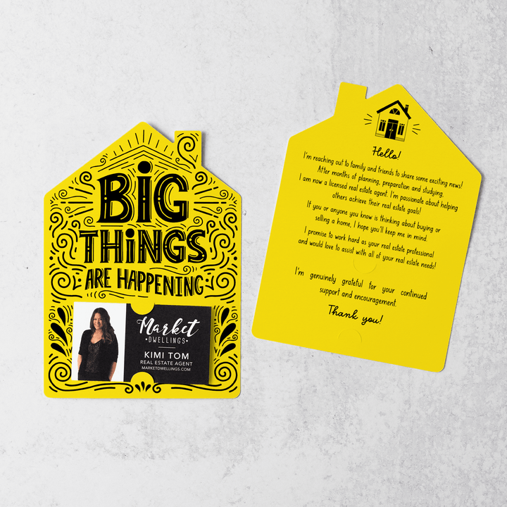 Set of Big Things Are Happening New Real Estate Agent Introduction Mailers | Envelopes Included | M40-M001 Mailer Market Dwellings LEMON  