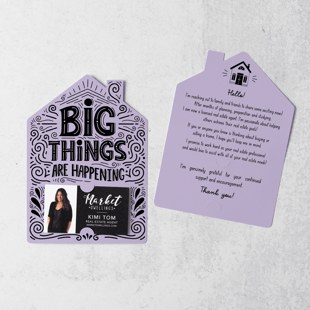 Set of Big Things Are Happening New Real Estate Agent Introduction Mailers | Envelopes Included | M40-M001 Mailer Market Dwellings LIGHT PURPLE  