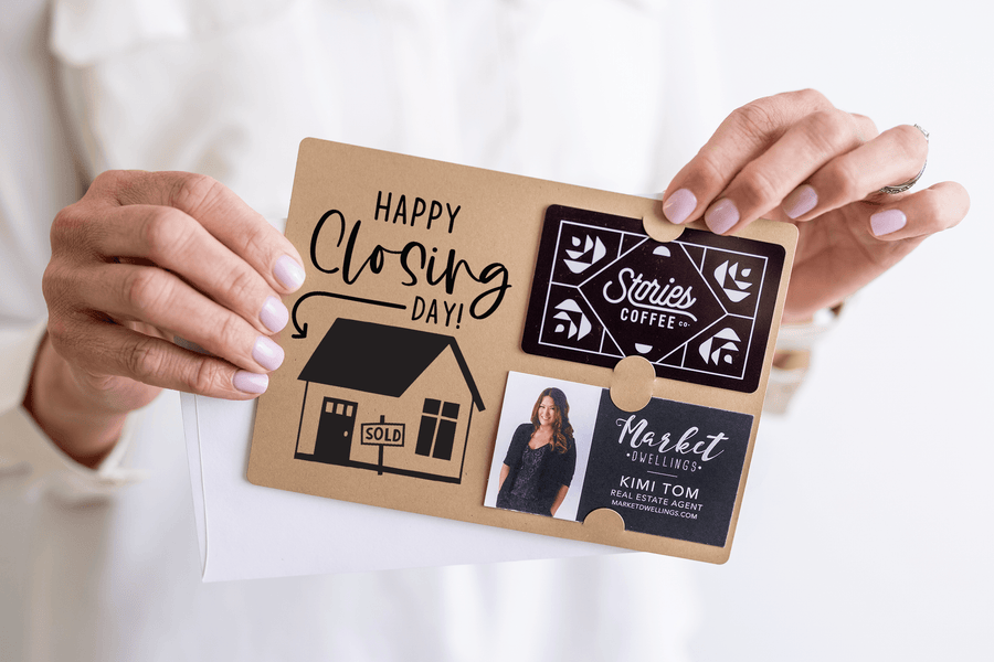 Set of "Happy Closing Day" Gift Card & Business Card Holder Mailer | Envelopes Included | M41-M008 Mailer Market Dwellings   