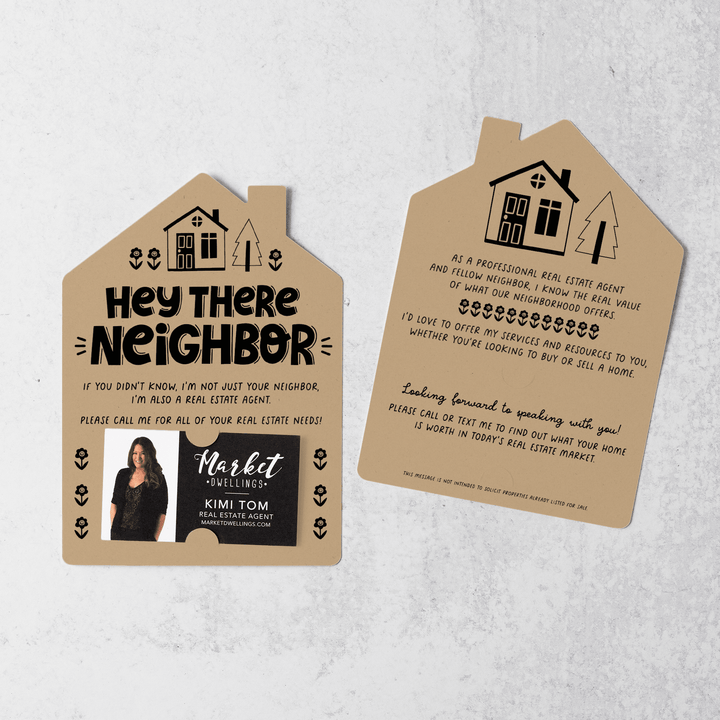 Hey There Neighbor Mailer w/Envelopes | Real Estate Agent Marketing | Insert your business card | M42-M001 Mailer Market Dwellings KRAFT  
