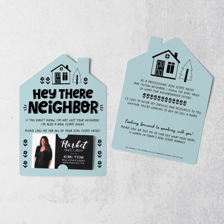 Hey There Neighbor Mailer w/Envelopes | Real Estate Agent Marketing | Insert your business card | M42-M001 Mailer Market Dwellings LIGHT BLUE  