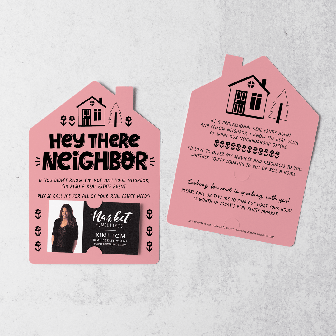 Hey There Neighbor Mailer w/Envelopes | Real Estate Agent Marketing | Insert your business card | M42-M001 Mailer Market Dwellings LIGHT PINK  