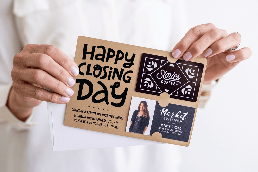 Set of "Happy Closing Day" Gift Card & Business Card Holder Mailer | Envelopes Included | M44-M008 Mailer Market Dwellings   