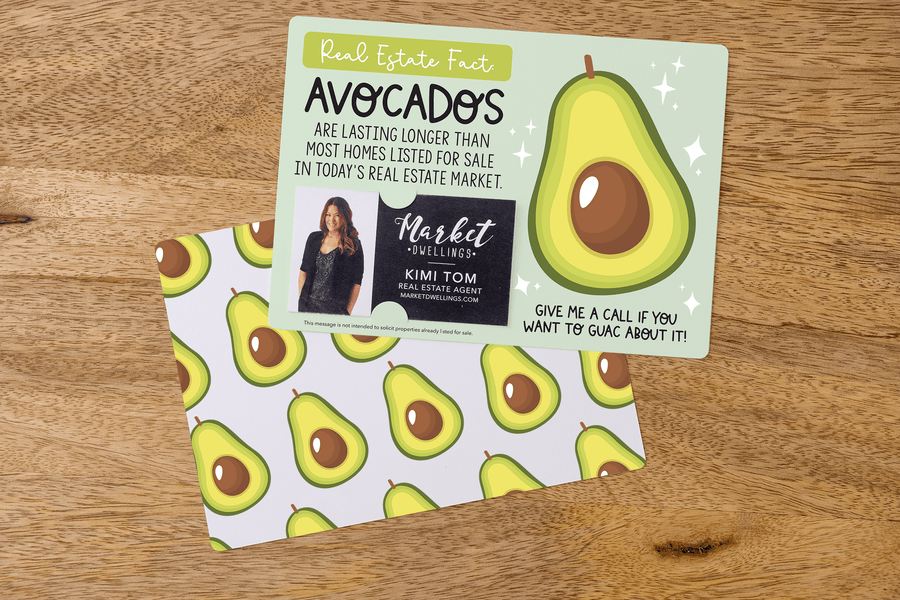 Set of "Avocados Are Lasting Longer Than Most Homes Listed For Sale" Double Sided Mailers | Envelopes Included | M5-M004 Mailer Market Dwellings   
