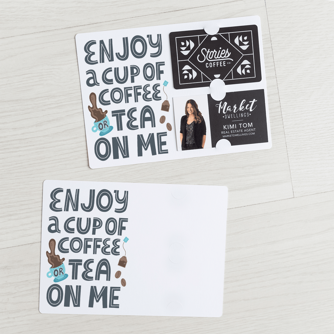 Set of "Enjoy a Cup of Coffee or Tea On Me" Gift Card & Business Card Holder Mailer | Envelopes Included | M52-M008 - Market Dwellings