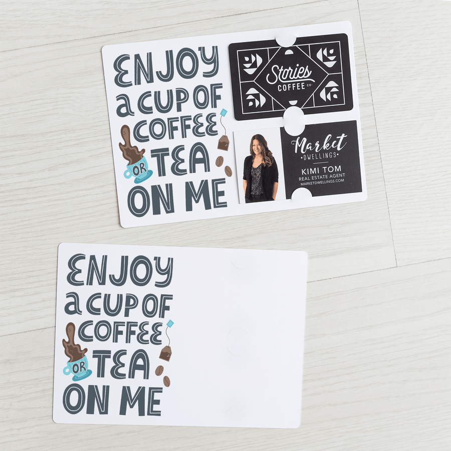 Set of "Enjoy a Cup of Coffee or Tea On Me" Gift Card & Business Card Holder Mailer | Envelopes Included | M52-M008 Mailer Market Dwellings   