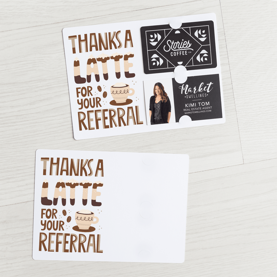 Set of "Thanks a Latte for Your Referral" Coffee Gift Card & Business Card Holder Mailer | Envelopes Included | M53-M008 Mailer Market Dwellings   
