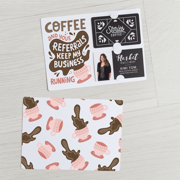 Set of "Coffee and Your Referrals Keep My Business Running" Gift Card & Business Card Holder Mailer | Envelopes Included | M57-M008-AB Mailer Market Dwellings BLUSH  