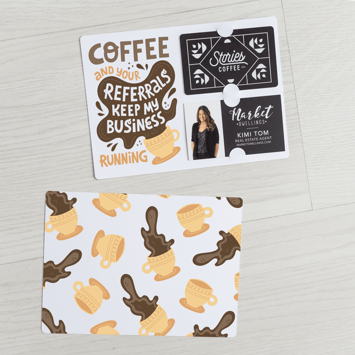 Set of "Coffee and Your Referrals Keep My Business Running" Gift Card & Business Card Holder Mailer | Envelopes Included | M57-M008-AB Mailer Market Dwellings CHAMPAGNE  