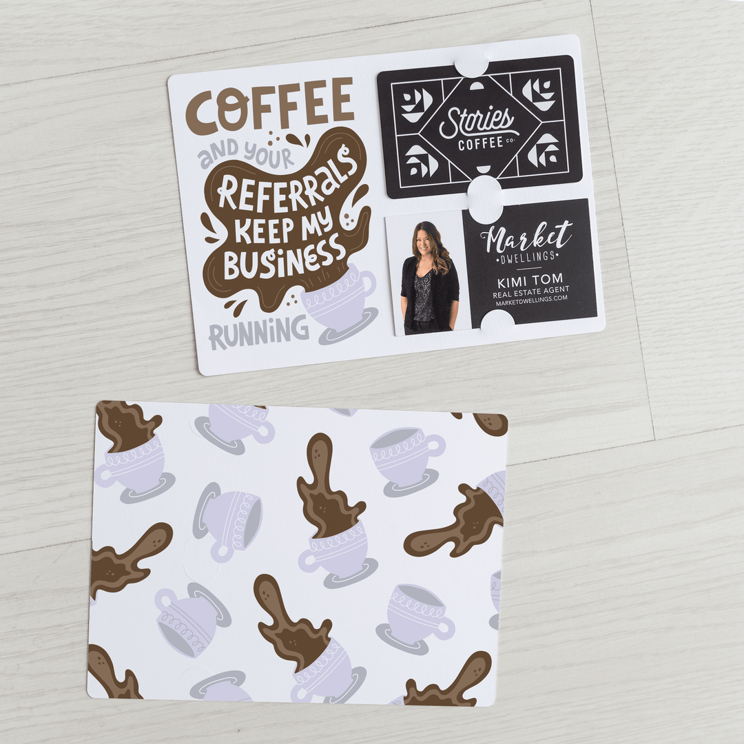 Set of "Coffee and Your Referrals Keep My Business Running" Gift Card & Business Card Holder Mailer | Envelopes Included | M57-M008-AB - Market Dwellings
