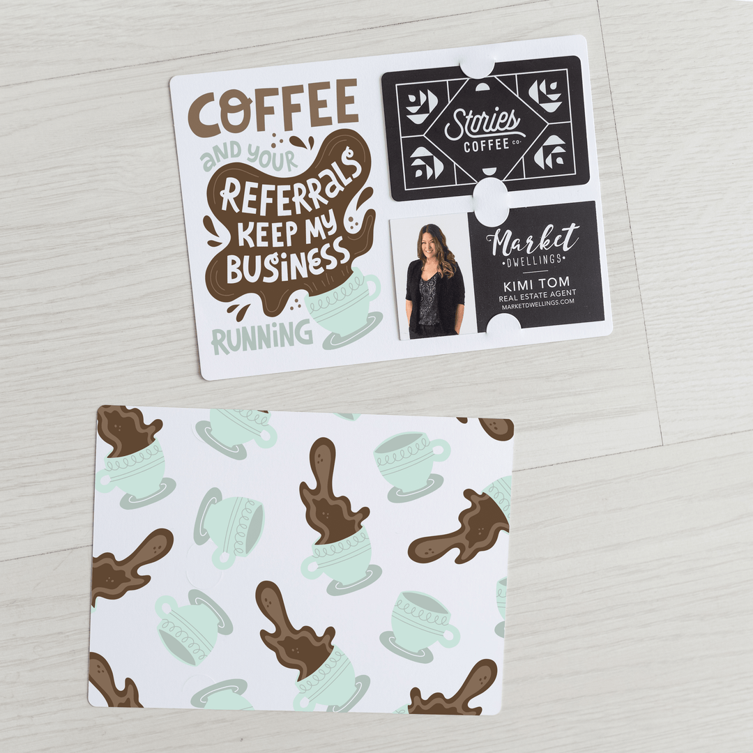Set of "Coffee and Your Referrals Keep My Business Running" Gift Card & Business Card Holder Mailer | Envelopes Included | M57-M008-AB Mailer Market Dwellings SEAFOAM  