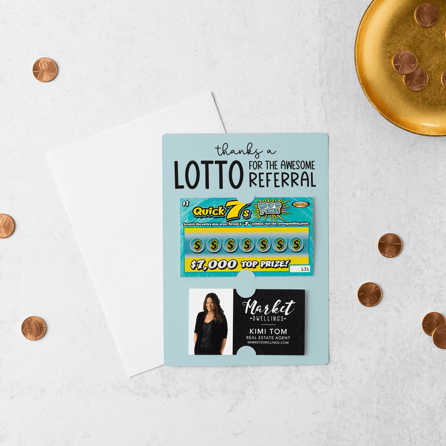 Set of Thanks a Lotto for the Awesome Referral Lotto Mailers | Envelopes Included | M6-M002 Mailer Market Dwellings LIGHT BLUE  