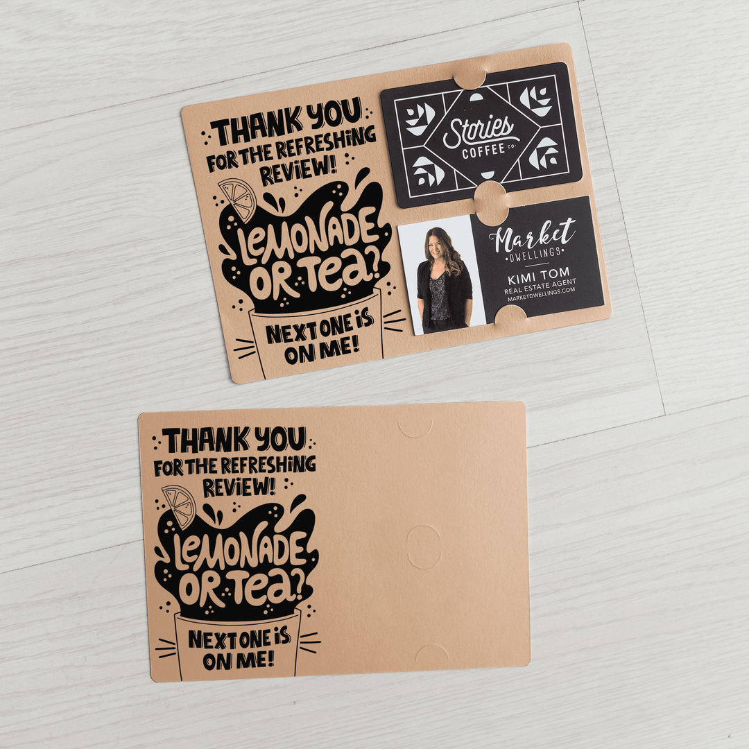 Set of "Thank You for the Refreshing Review" Lemonade or Tea Gift Card & Business Card Holder Mailers | Envelopes Included | M62-M008 Mailer Market Dwellings KRAFT  
