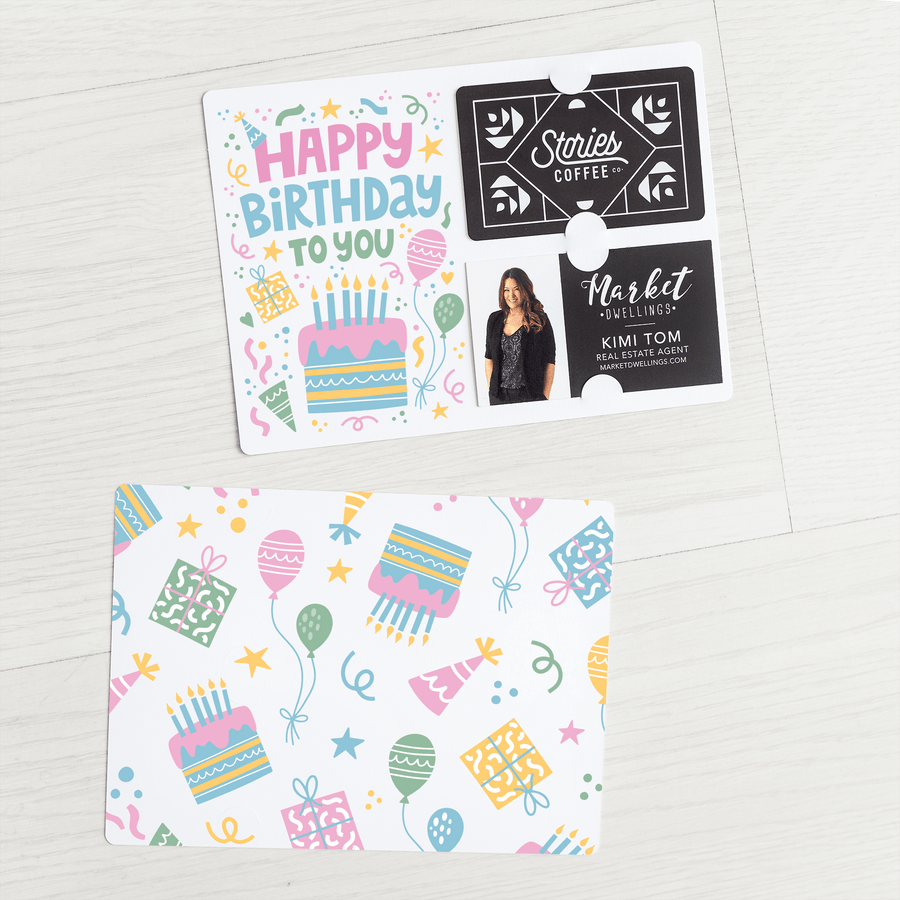 SET of Happy Birthday Gift Card and Business Card Holder | Greeting Cards w/ Envelopes | Client Gift | Birthday Card | M68-M008 - Market Dwellings