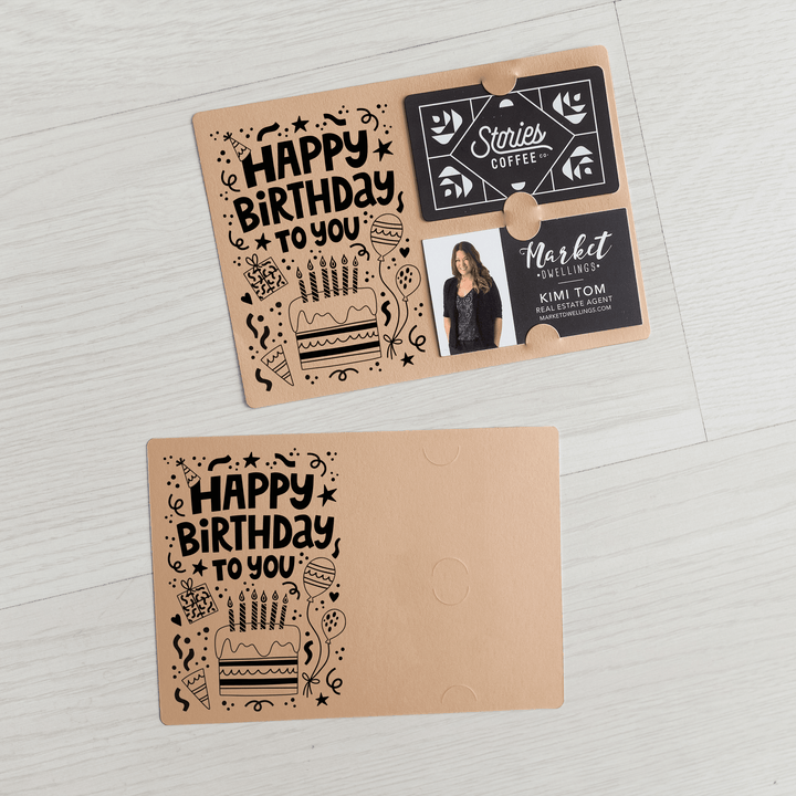 Set of "Happy Birthday" Gift Card & Business Card Holder | Envelopes Included | M69-M008 Mailer Market Dwellings KRAFT  