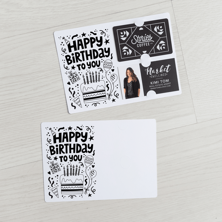 Set of "Happy Birthday" Gift Card & Business Card Holder | Envelopes Included | M69-M008 Mailer Market Dwellings WHITE  