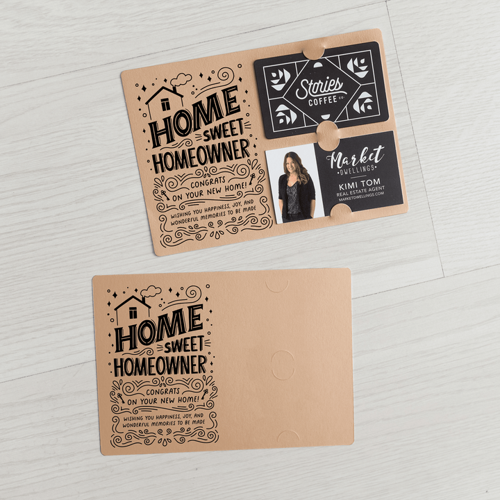 Home Sweet Homeowner Gift Card and Business Card Holder | Mailer with Envelope | Real Estate Agent Greeting Card Marketing | M70-M008 Mailer Market Dwellings KRAFT  