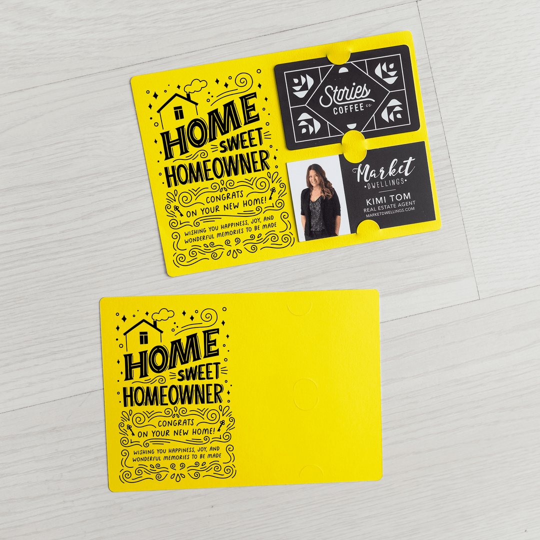 Home Sweet Homeowner Gift Card and Business Card Holder | Mailer with Envelope | Real Estate Agent Greeting Card Marketing | M70-M008 Mailer Market Dwellings LEMON  