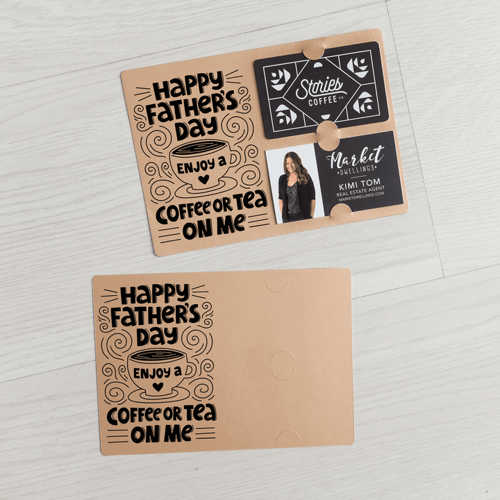 Happy Father's Day Enjoy a Coffee or Tea Gift Card and Business Card Holder | Mailer with Envelope | Real Estate Agent Greeting Card Marketing | M73-M008 Mailer Market Dwellings KRAFT  
