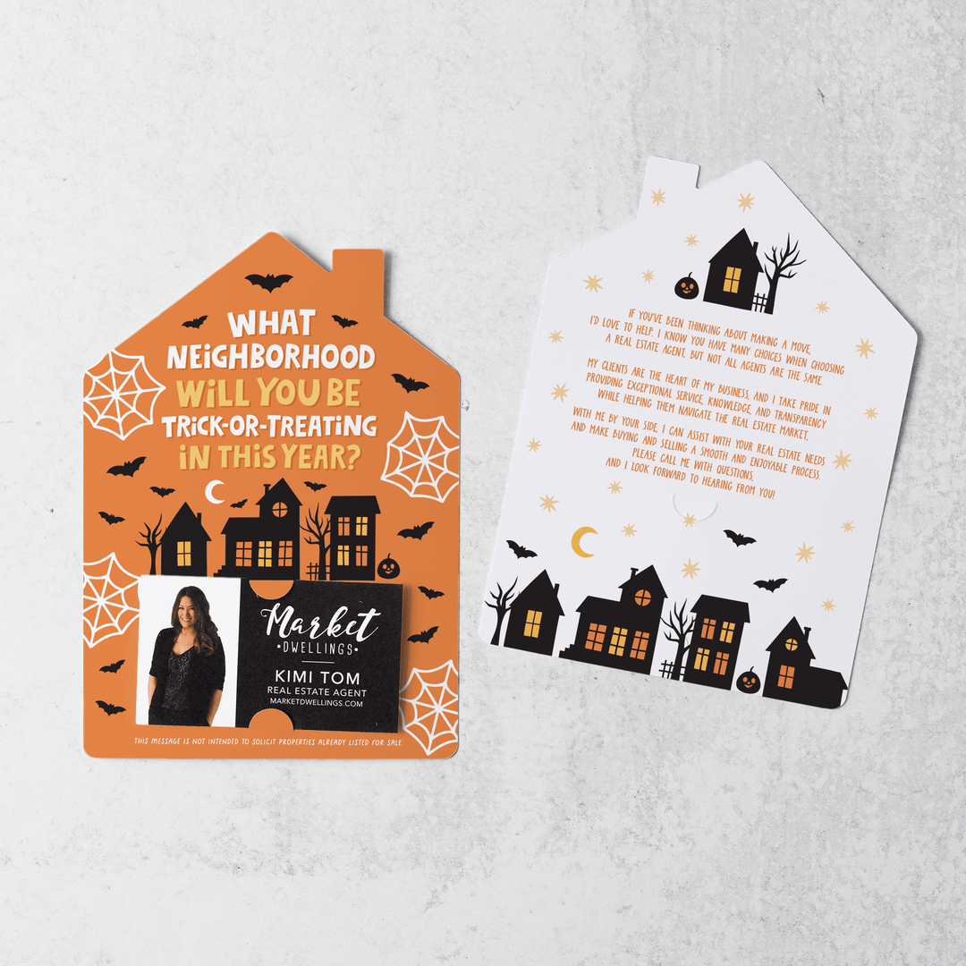 Set of What Neighborhood Will You Be Trick-Or-Treating In This Year? | Halloween Mailers | Envelopes Included | M74-M001 Mailer Market Dwellings   