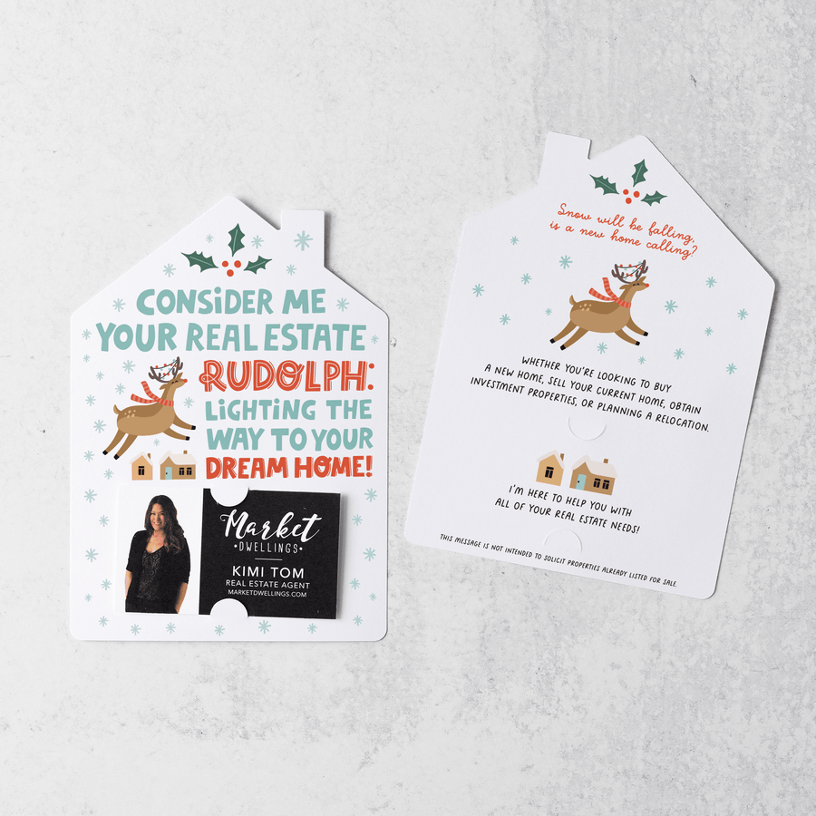 Set of Consider Me Your Real Estate Rudolph: Lighting The Way To Your Dream Home. | Winter Christmas Mailers | Envelopes Included | M80-M001 - Market Dwellings