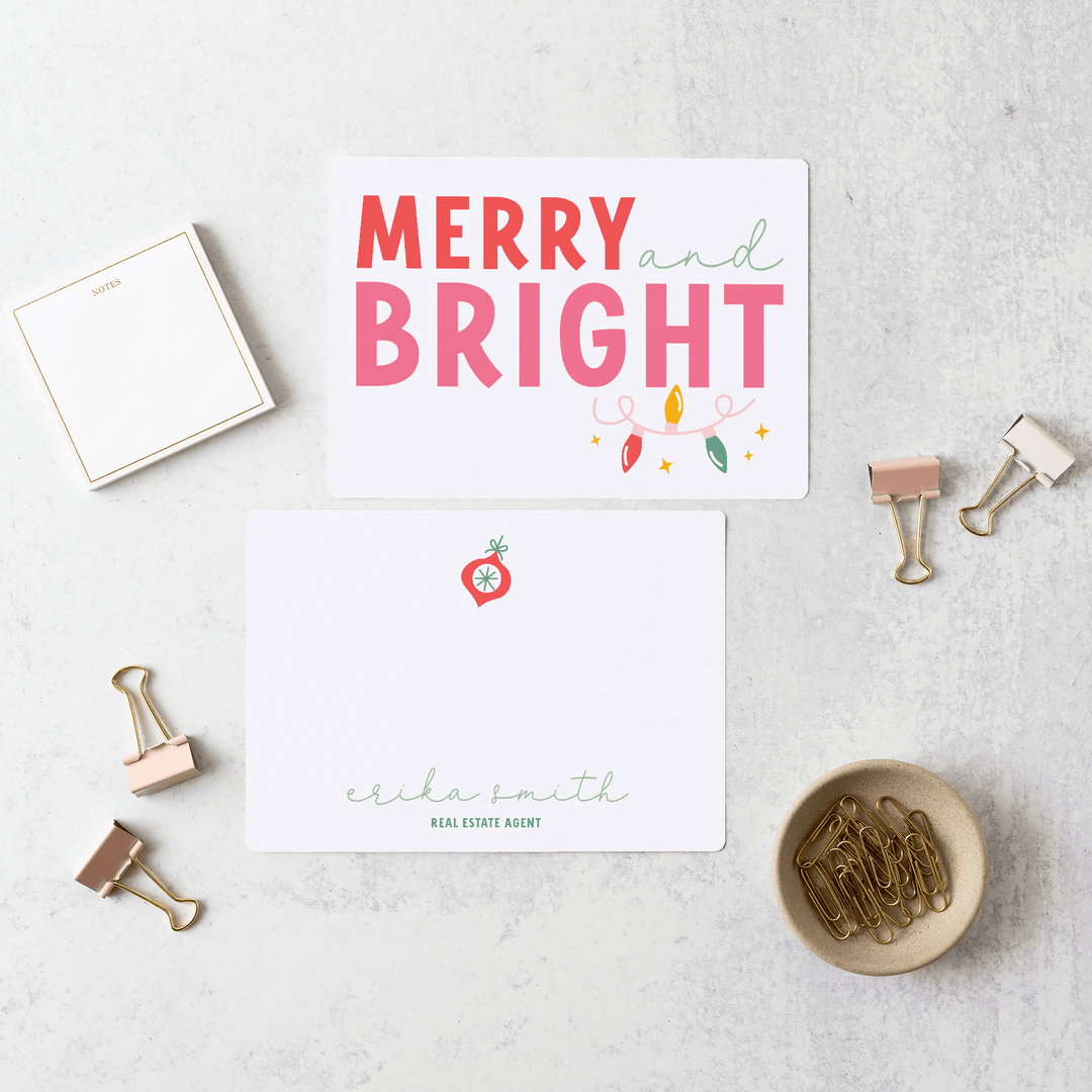 Customizable | Set of Stationery Merry and Bright Holiday Notecards | Envelopes Included | M9-M006 - Market Dwellings