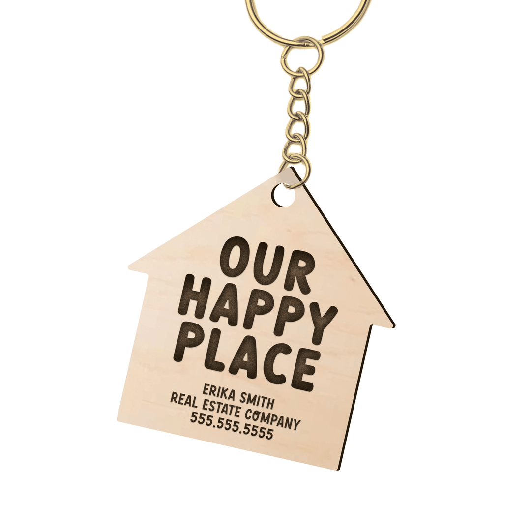 Set of Customizable Our Happy Place House-Shaped Keychains | KC-04-AB Keychain Market Dwellings MAPLE GOLD 