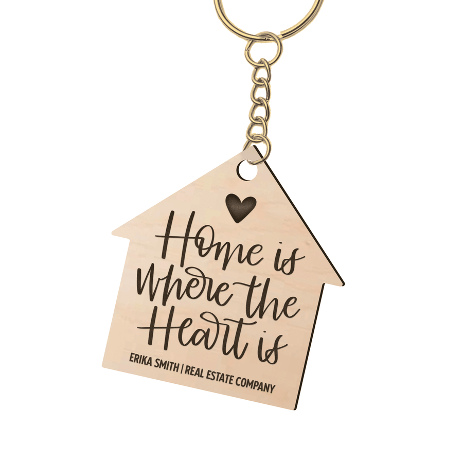 Set of Customizable Home Is Where The Heart Is House-Shaped Keychains | KC-06-AB Keychain Market Dwellings MAPLE GOLD 