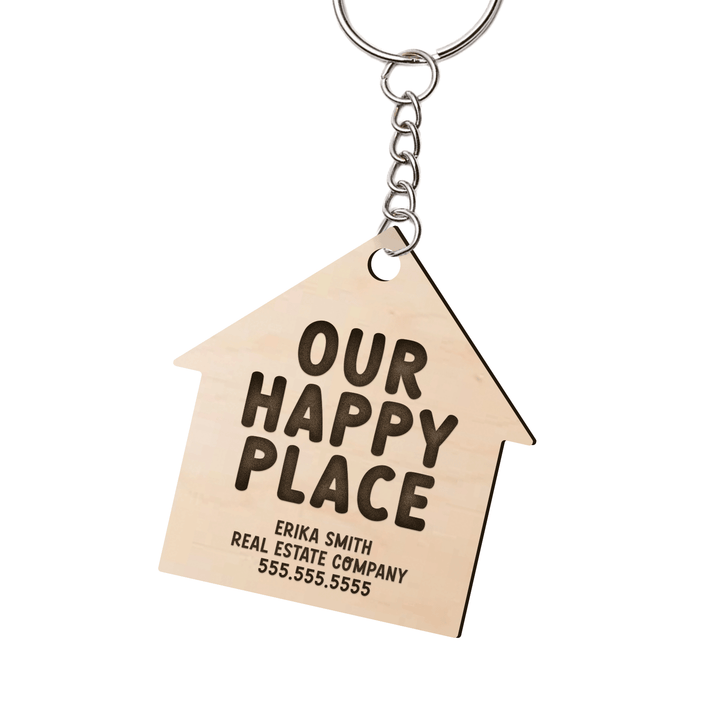 Set of Customizable Our Happy Place House-Shaped Keychains | KC-04-AB Keychain Market Dwellings MAPLE SILVER 
