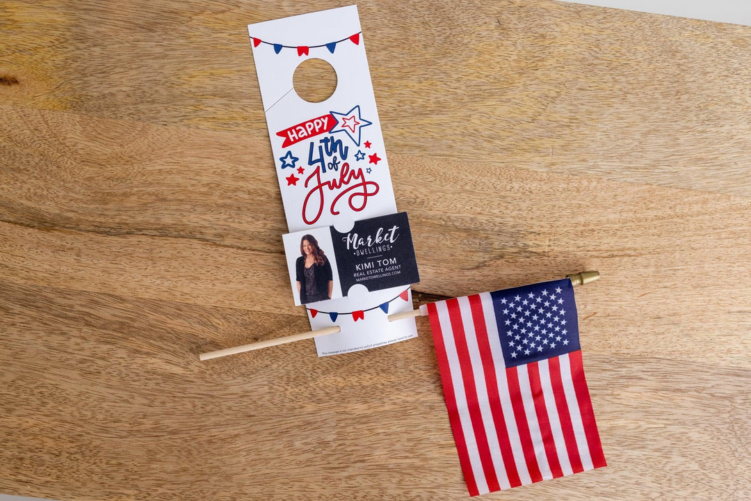 Happy Fourth of July | Colorful Real Estate Agent Flag Holder Door Hanger | 2-DH004 - Market Dwellings
