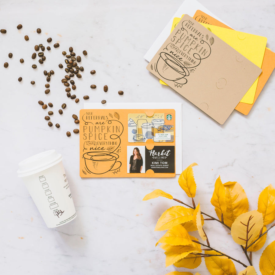 Set of "Your Referrals are Pumpkin Spice & Everything Nice" Gift Card & Business Card Holder Mailer | Envelopes Included | M22-M008 Mailer Market Dwellings   