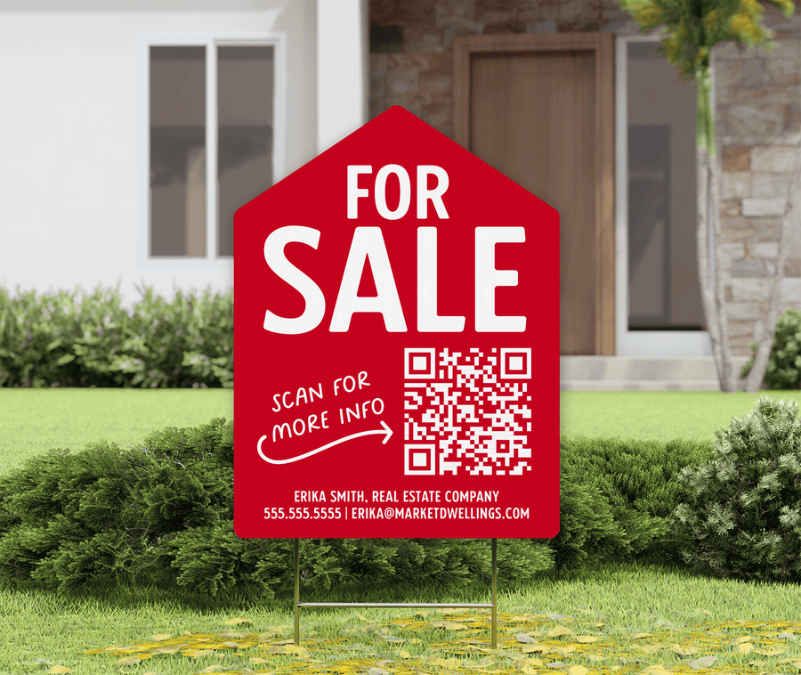 Customizable | For Sale QR Code Real Estate Yard Sign | Photo Prop | DSY-05-AB Yard Sign Market Dwellings REGAL RED  