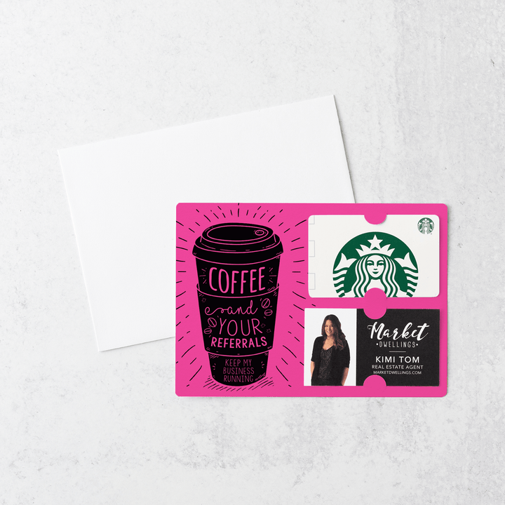 Set of Coffee and Your Referrals Keep My Business Running Gift Card & Business Card Holder Mailer | Envelopes Included | M3-M008 Mailer Market Dwellings RAZZLE BERRY  