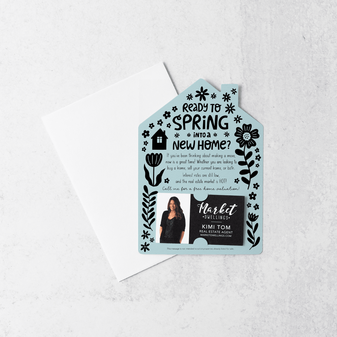 Set of Ready to Spring into a New Home? Real Estate Mailers | Envelopes Included | S4-M001 Mailer Market Dwellings LIGHT BLUE  