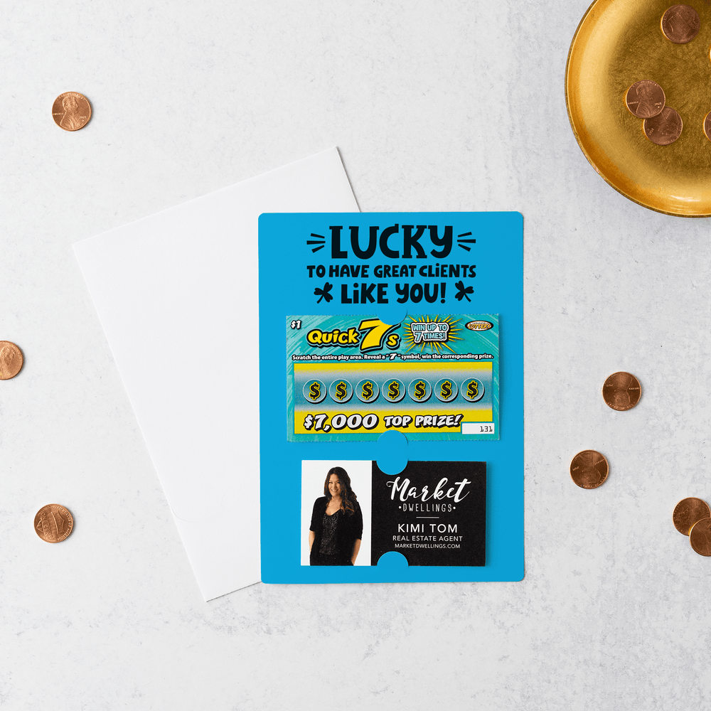 Set of Lucky to Have Great Clients Like You Lotto Scratch-Off Mailers | Envelopes Included | SP5-M002 Mailer Market Dwellings ARCTIC  