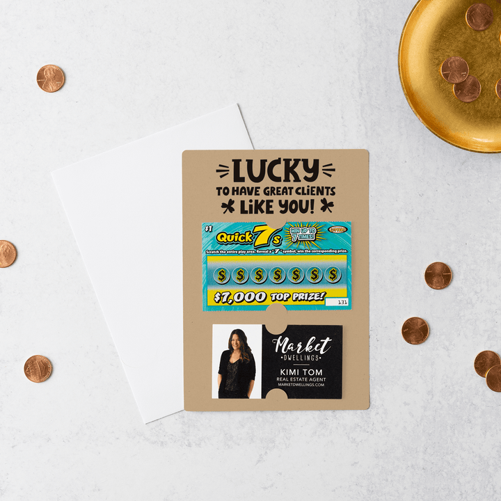 Set of Lucky to Have Great Clients Like You Lotto Scratch-Off Mailers | Envelopes Included | SP5-M002 Mailer Market Dwellings KRAFT  
